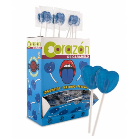 Piruleta Pintalenguas Coração Azul – Sabor Framboesa