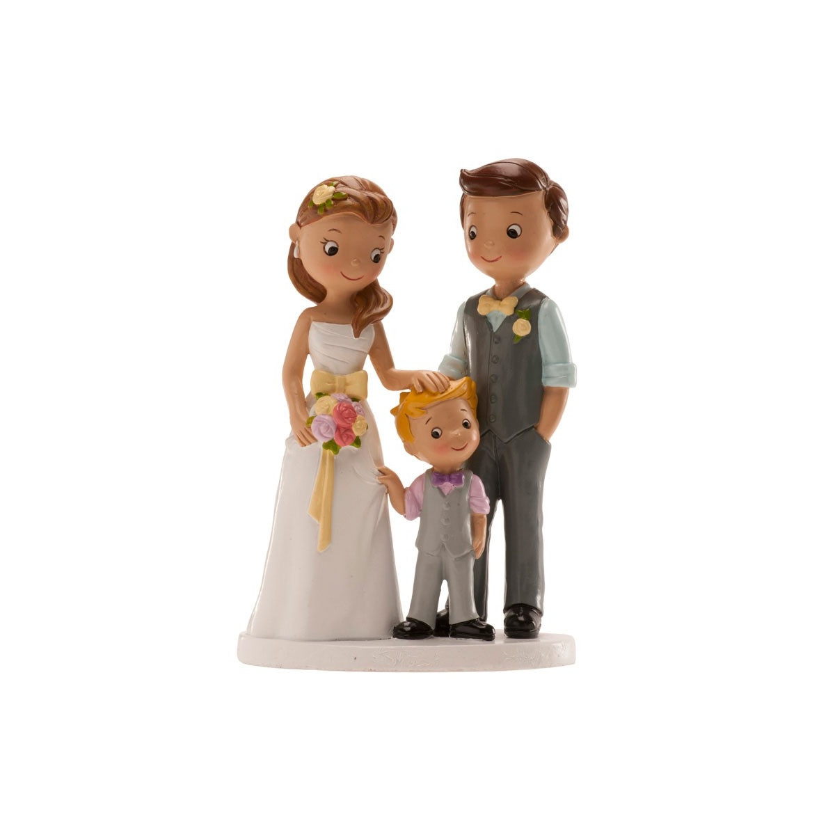 Figuras noivos com criança para bolo de casamento