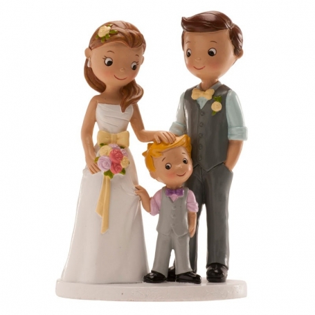 Figuras noivos com criança para bolo de casamento