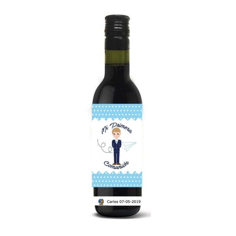 Vinho personalizado para detalhes em garrafas de comunhão com nome, data e adesivo de menino