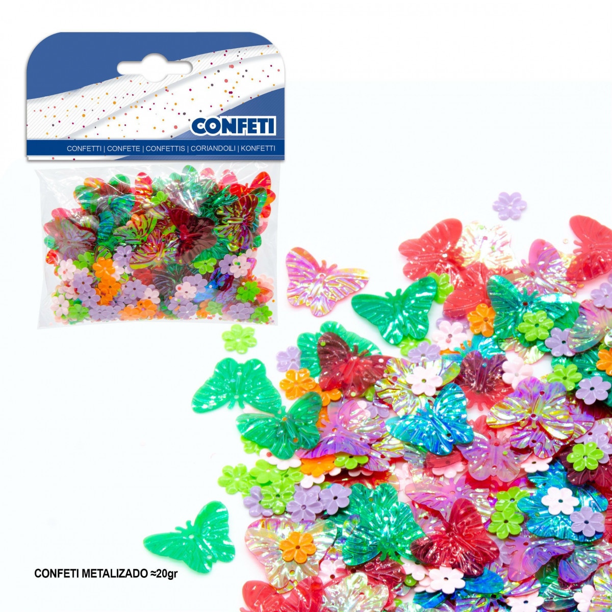 Confete de borboleta e flores