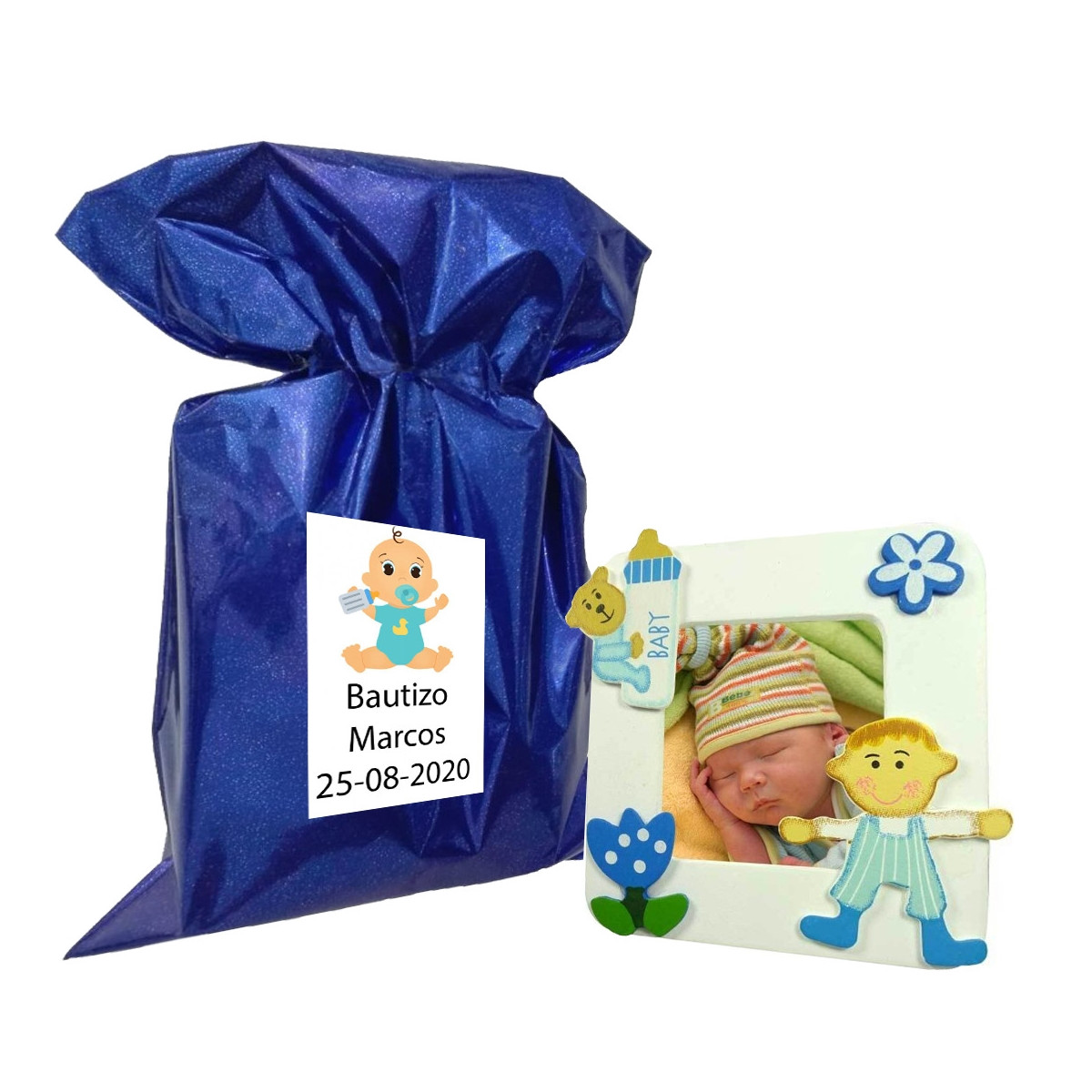 Moldura de fotos de bebê batizado personalizada