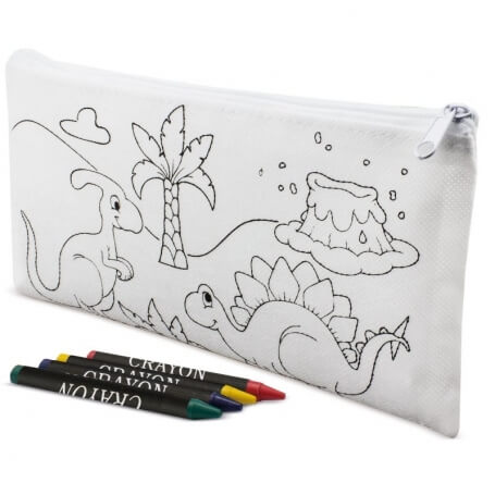 Estuche para colorir e guloseimas em bolsa personalizada com adesivo infantil
