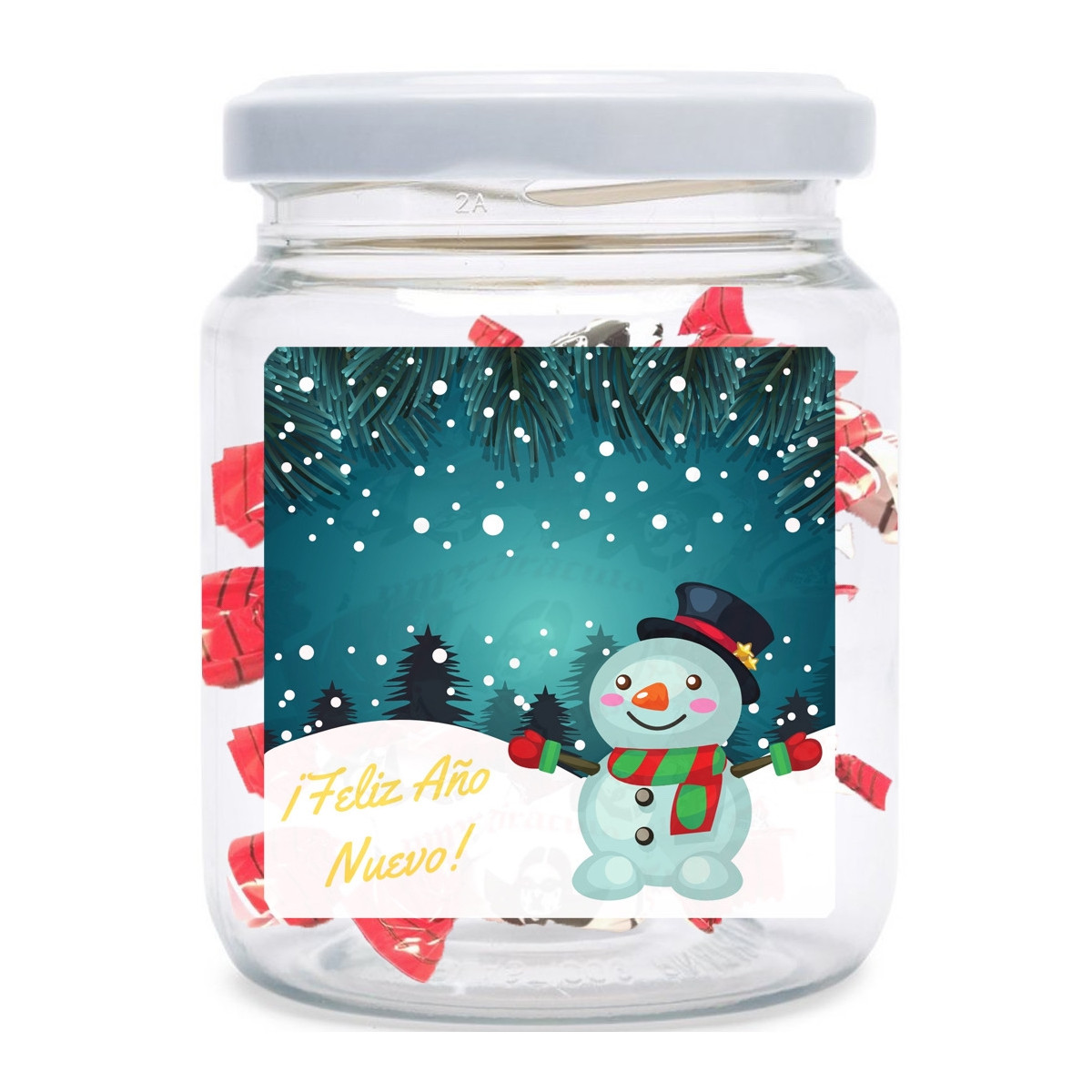Frasco com adesivo feliz natal cheio de doces dráculas