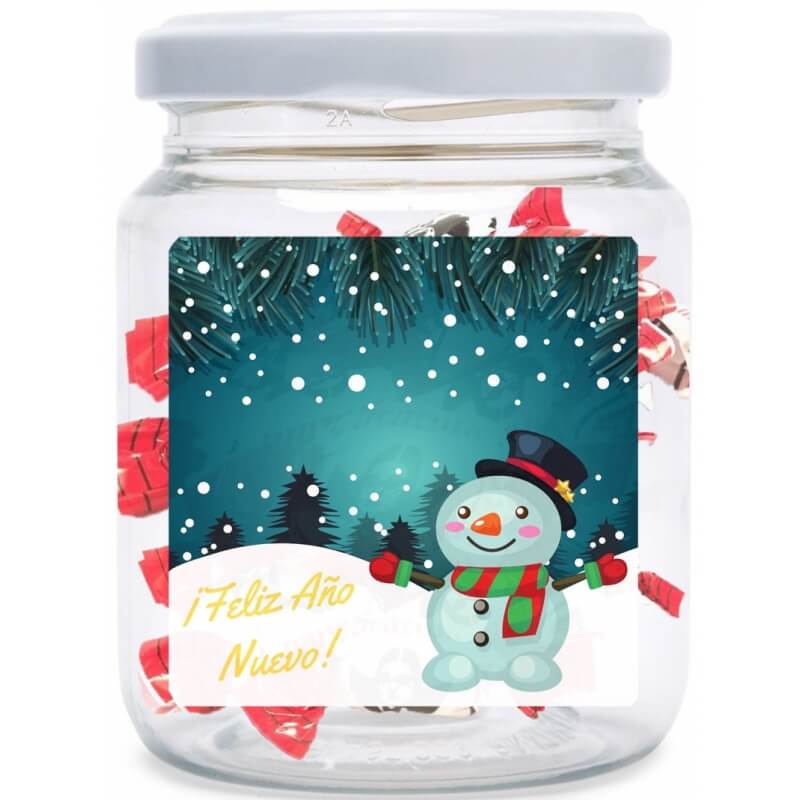 Frasco com adesivo feliz natal cheio de doces dráculas