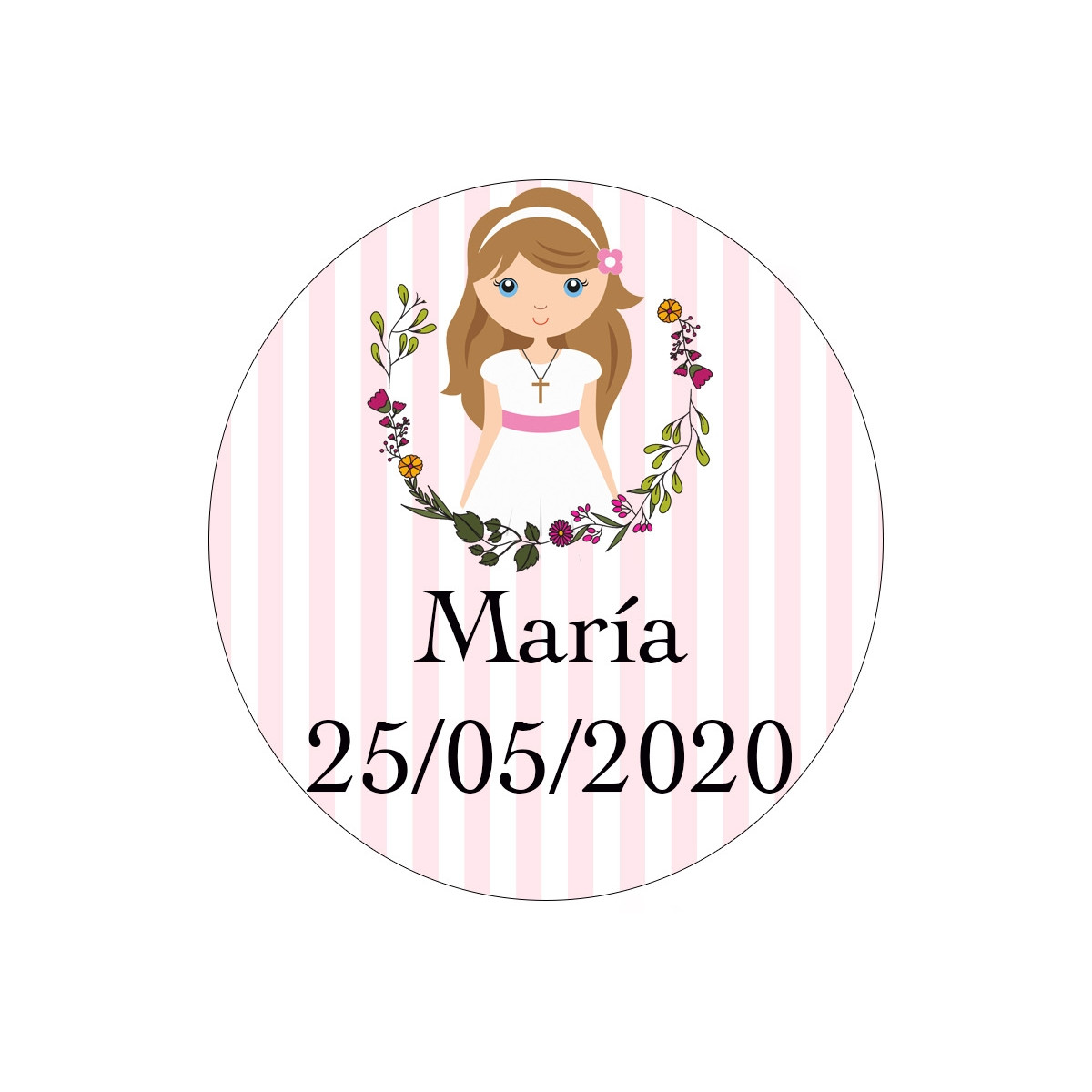 Adesivo personalizado para Primeira Comunhão Design menina com vestido branco