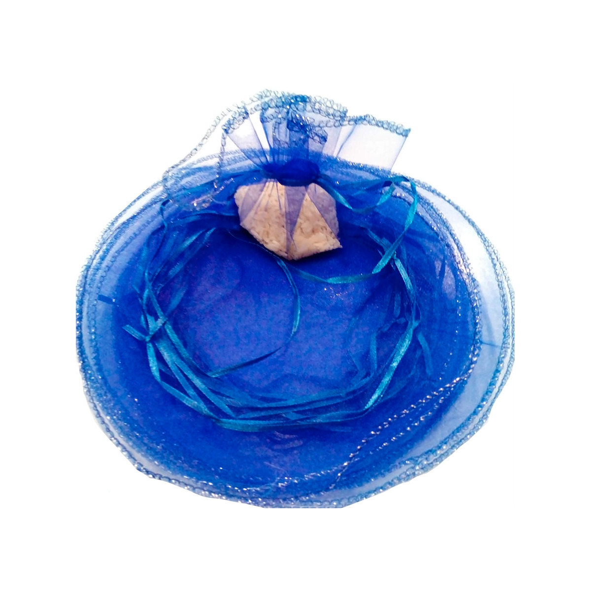 Bolsa de organza redonda azul elétrico.