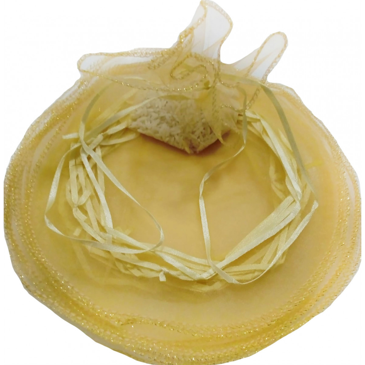 Saco de organza para arroz e pétalas cor dourada