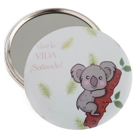 Conjunto de manicure e espelho com motivo de koala apresentado em bolsa de koala