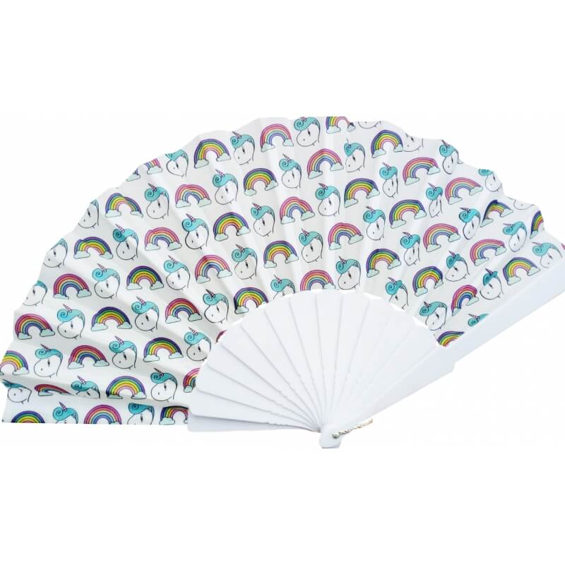 Abanico estampado unicórnio