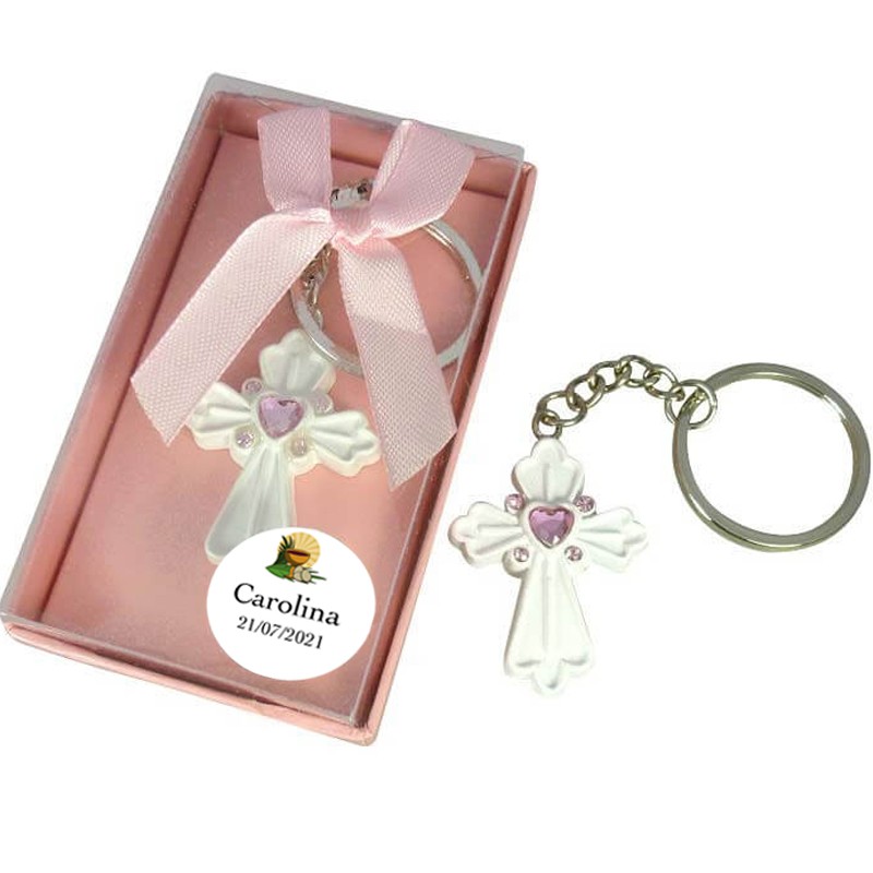 Chaveiros cruz comunhão personalizado