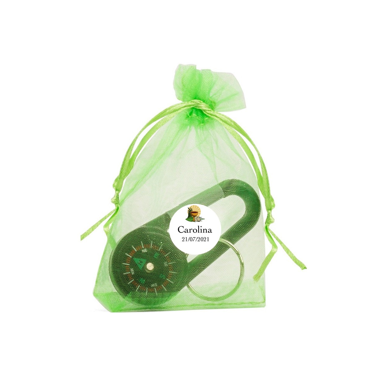 Bússola em bolsa de organza personalizada para comunhão