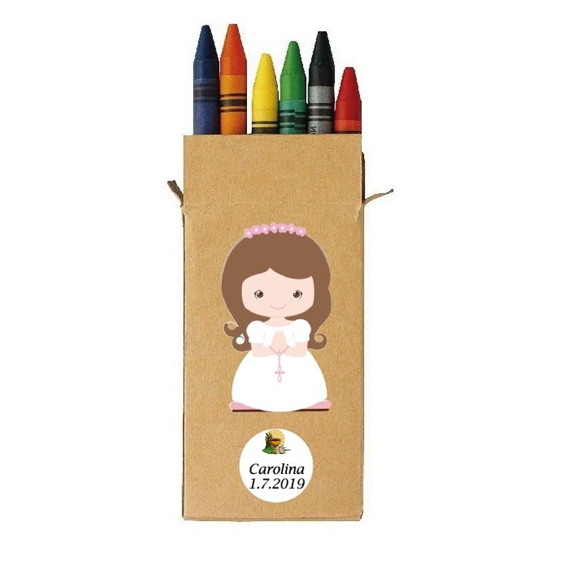 Lápis de cera para comunhão de menina personalizado