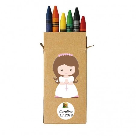 Lápis de cera para comunhão de menina personalizado