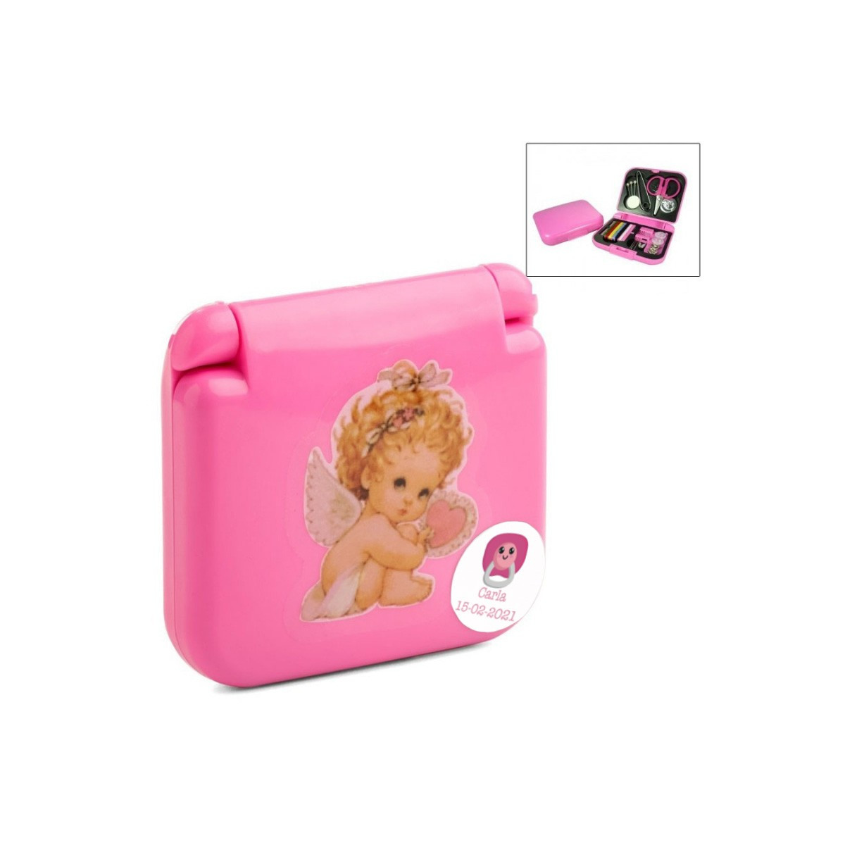 Kit de costura para bolsa personalizada de batizado ou chá de bebê com adesivo de anjo