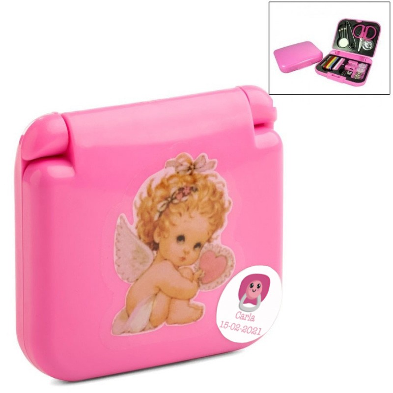 Kit de costura para bolsa personalizada de batizado ou chá de bebê com adesivo de anjo