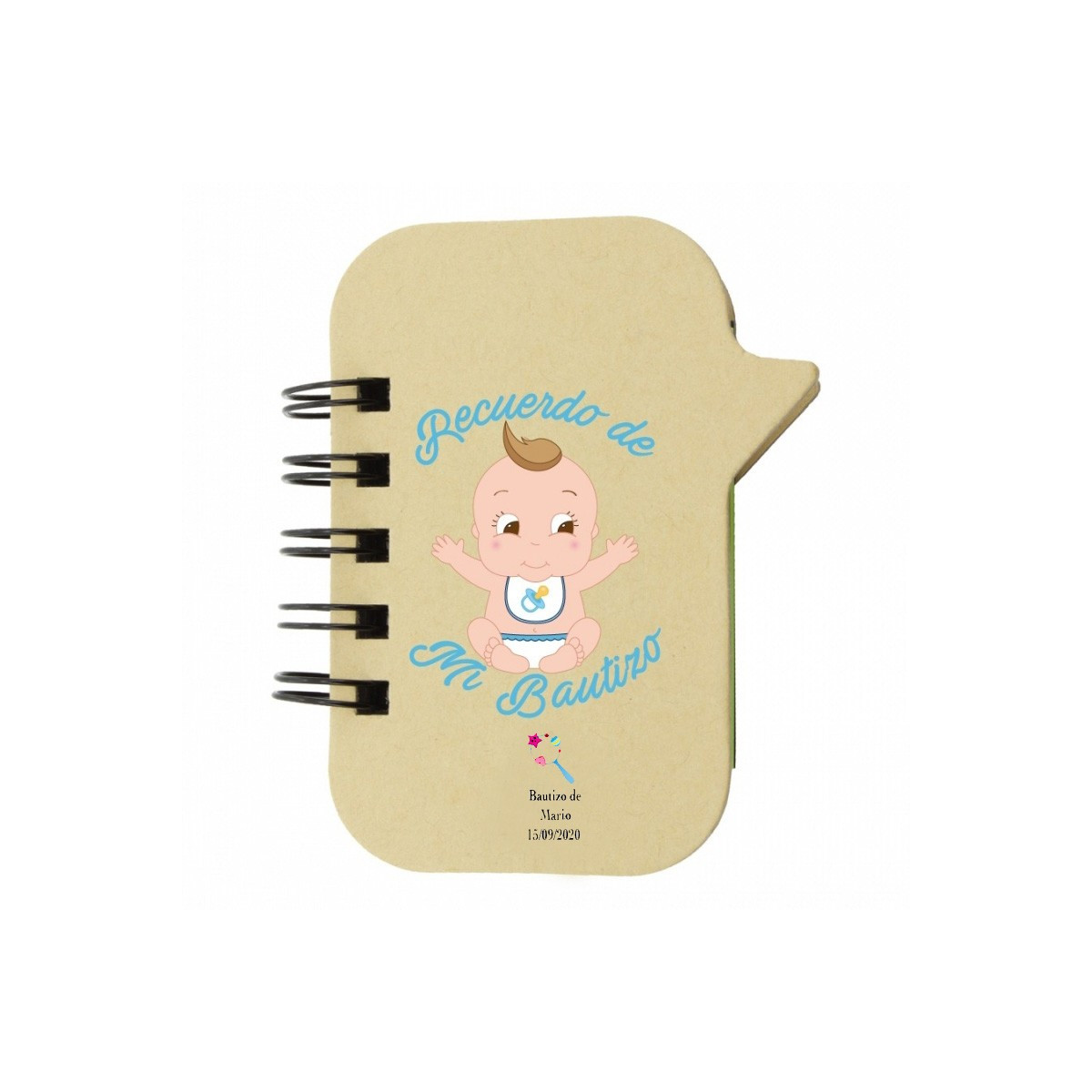Caderno personalizado com marcadores para batizado de menino