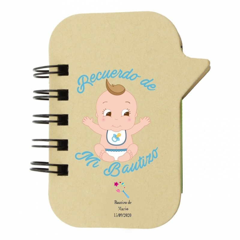 Caderno personalizado com marcadores para batizado de menino