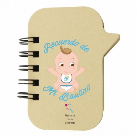 Caderno personalizado com marcadores para batizado de menino