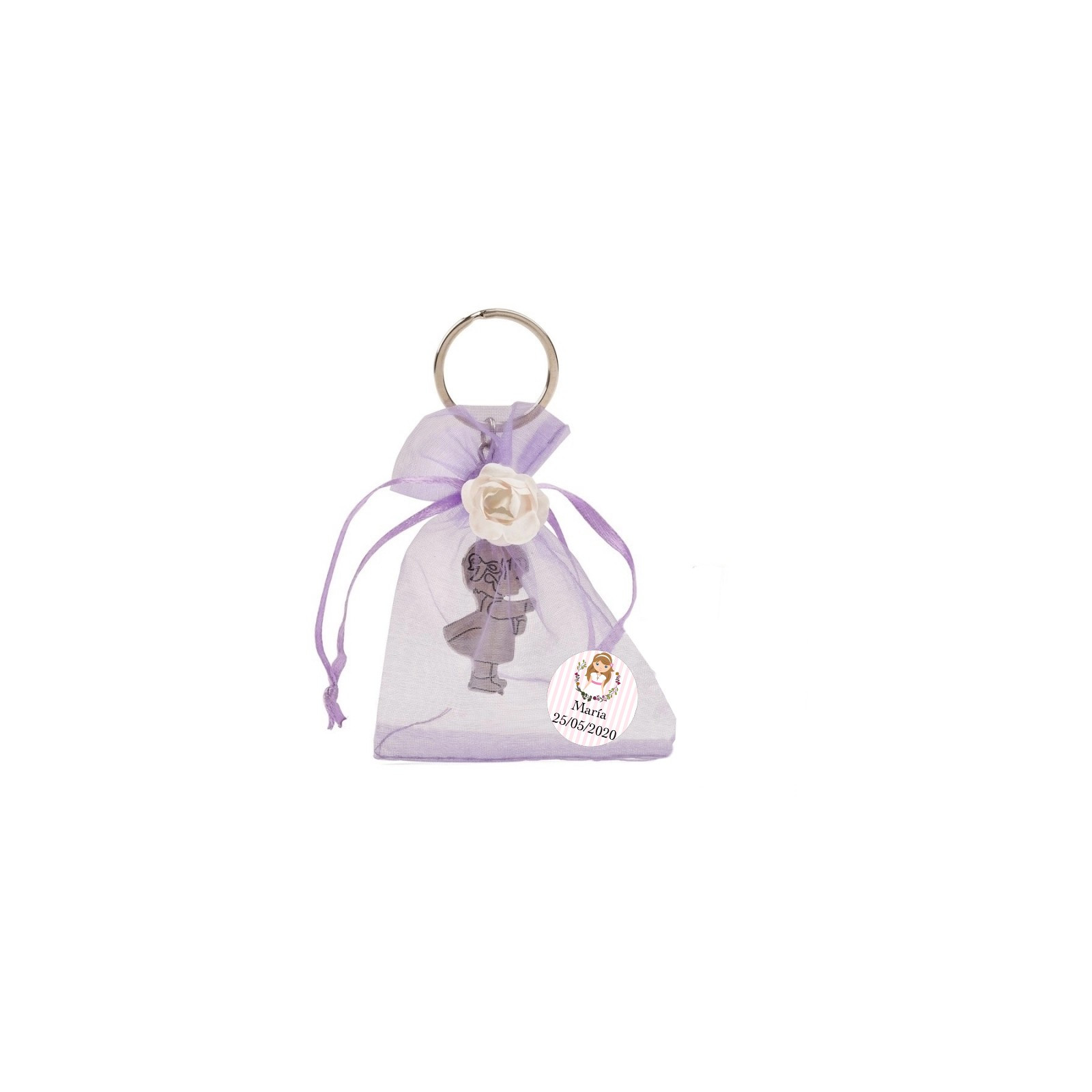 Chaveiro de comunhão para menina em bolsa de organza personalizada