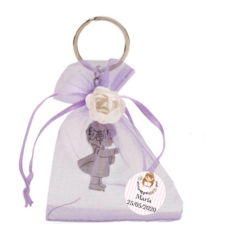 Chaveiro de comunhão para menina em bolsa de organza personalizada