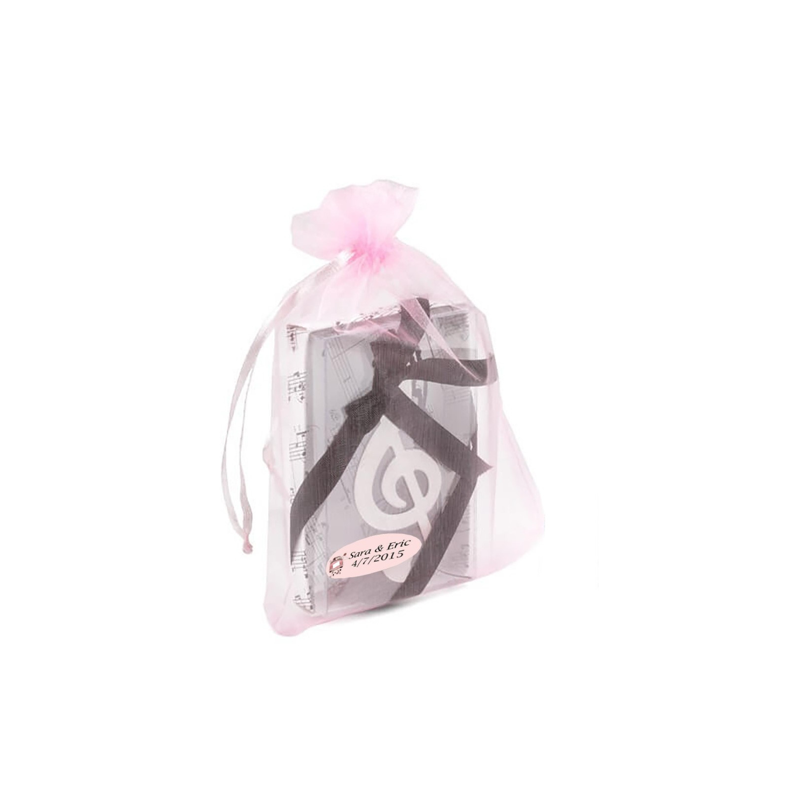 Marcador de página personalizado em clave de sol para casamentos em bolsa de organza