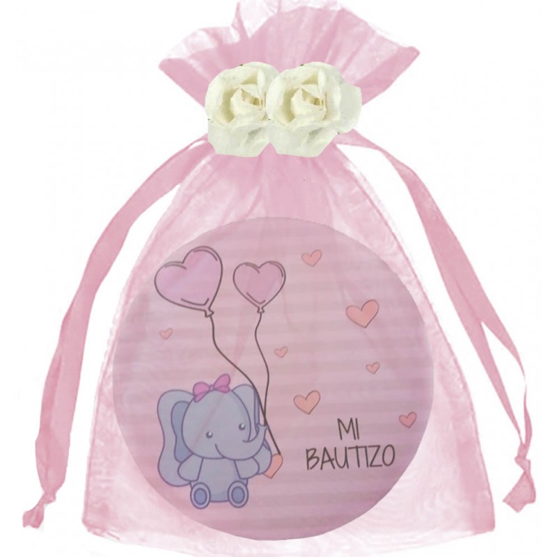 Espelho de batizado com bolsa e flores