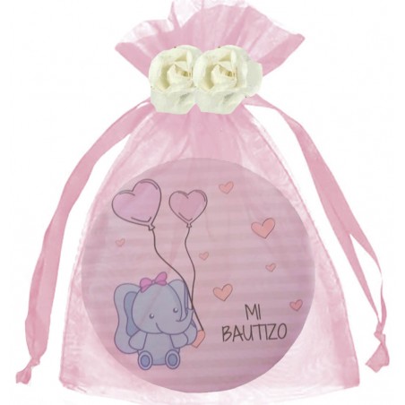 Espelho de batizado com bolsa e flores