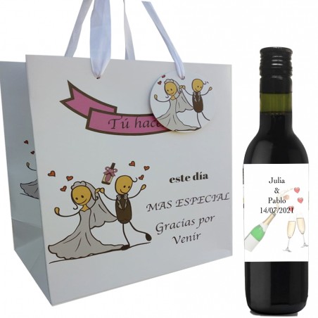 Vinho tinto personalizado para casamento com bolsa