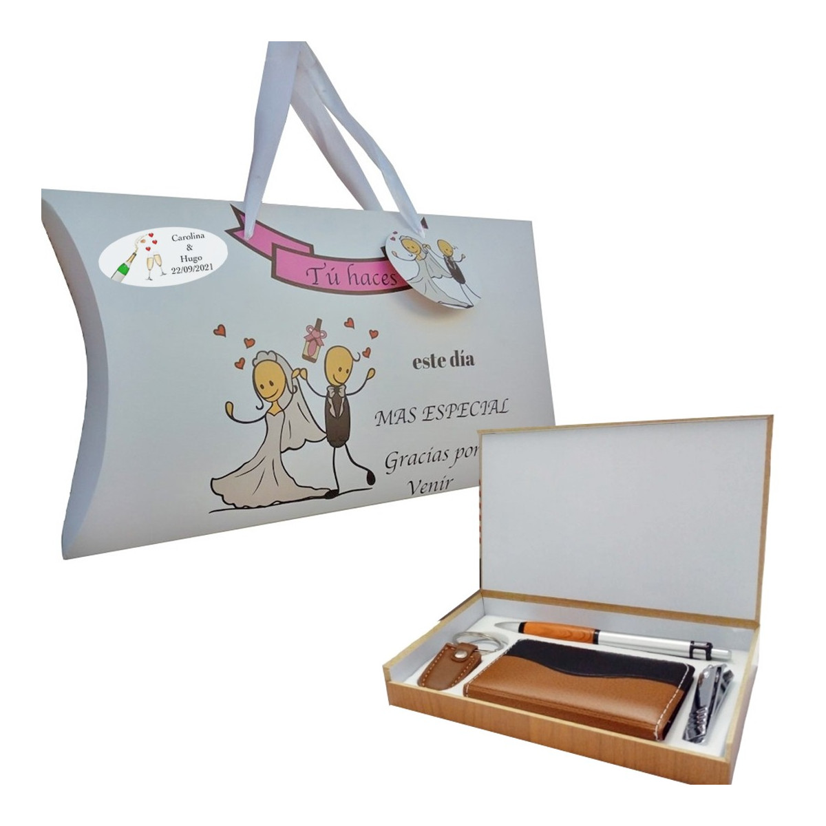 Conjunto masculino com caixa e adesivo de casamento personalizado