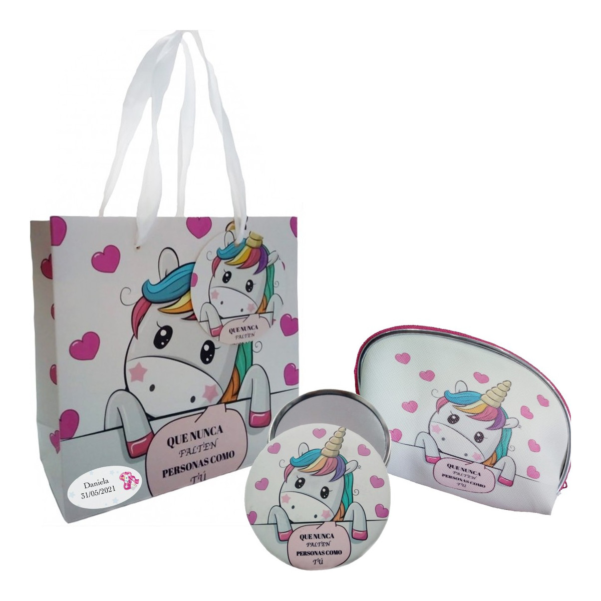 Presente bolsa espelho e bolsa de unicórnio