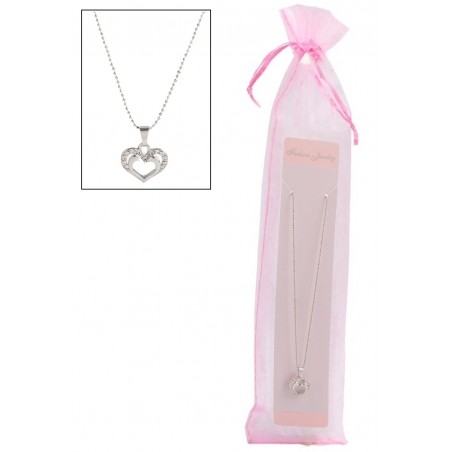 Corrente com pingente de coração em bolsa de organza