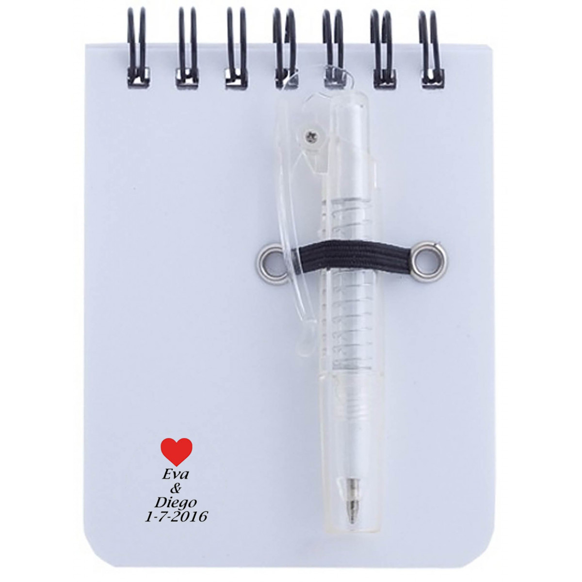Caderno com caneta e adesivo personalizado para casamentos
