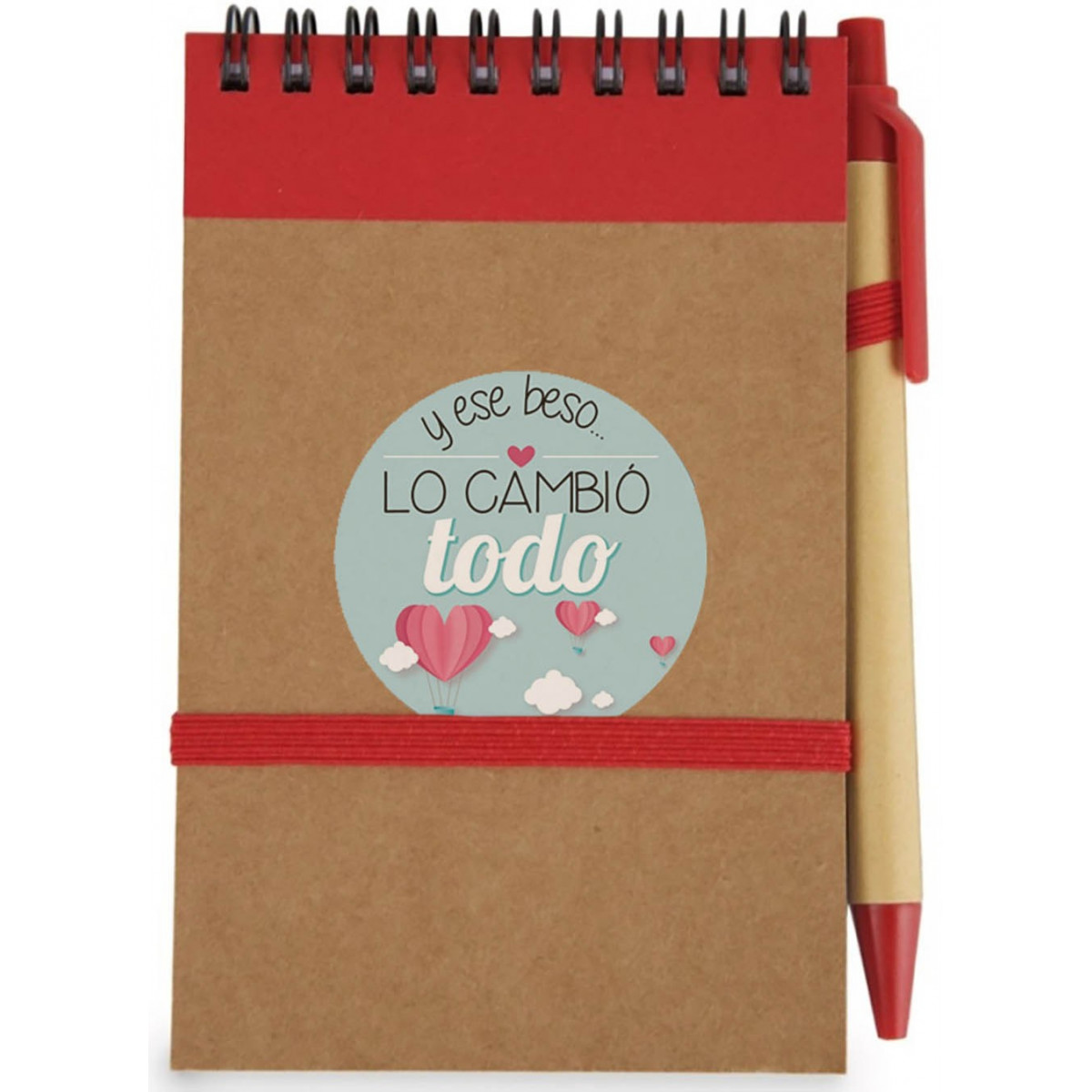 Caderno com caneta e adesivo