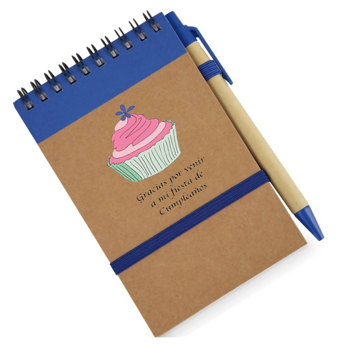 Caderno com caneta e adesivo de aniversário