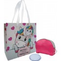 Bolsa cosmética rosa com espelho e bolsa unicórnio