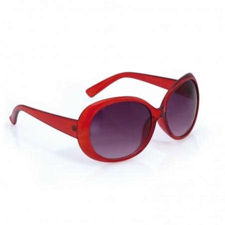 Bolso plateado con gafas de sol rojas