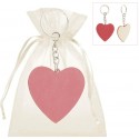 Chaveiro coração de madeira com bolsa de organza