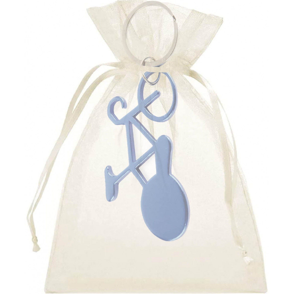 Chaveiro bicicleta azul com bolsa de organza bege