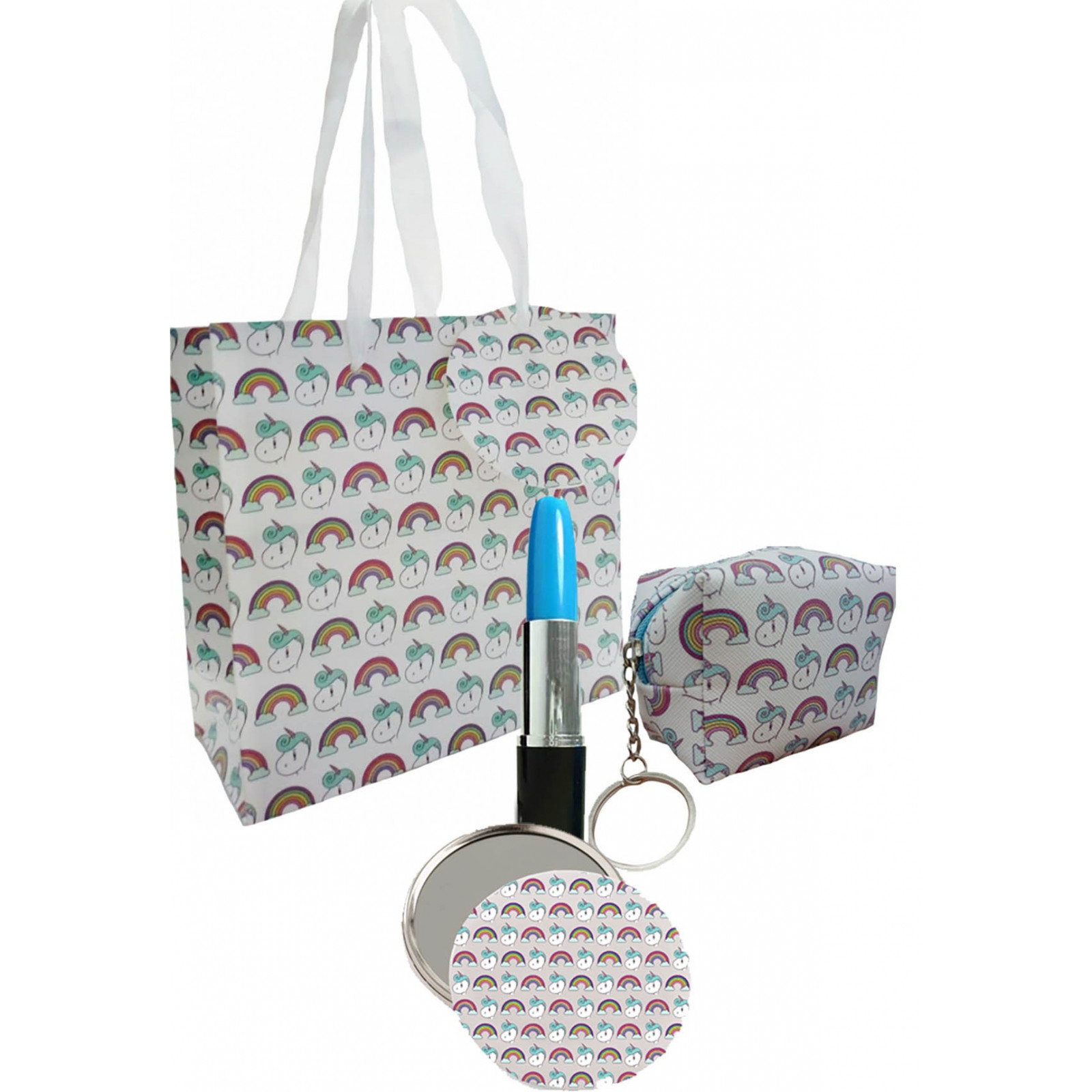 Bolsa de impressão unicórnio com caneta espelho e bolsa