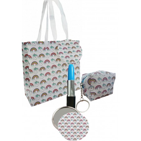 Bolsa de impressão unicórnio com caneta espelho e bolsa