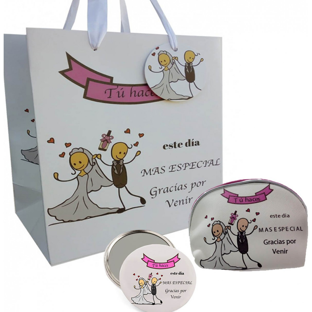 Conjunto de presente de casamento com espelho bolsa e bolsa