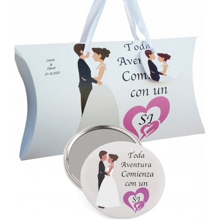 Espelho com frase personalizada em caixa para casamento