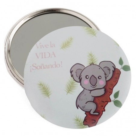Presente com desenho de coala espelho e caixa personalizada para casamentos