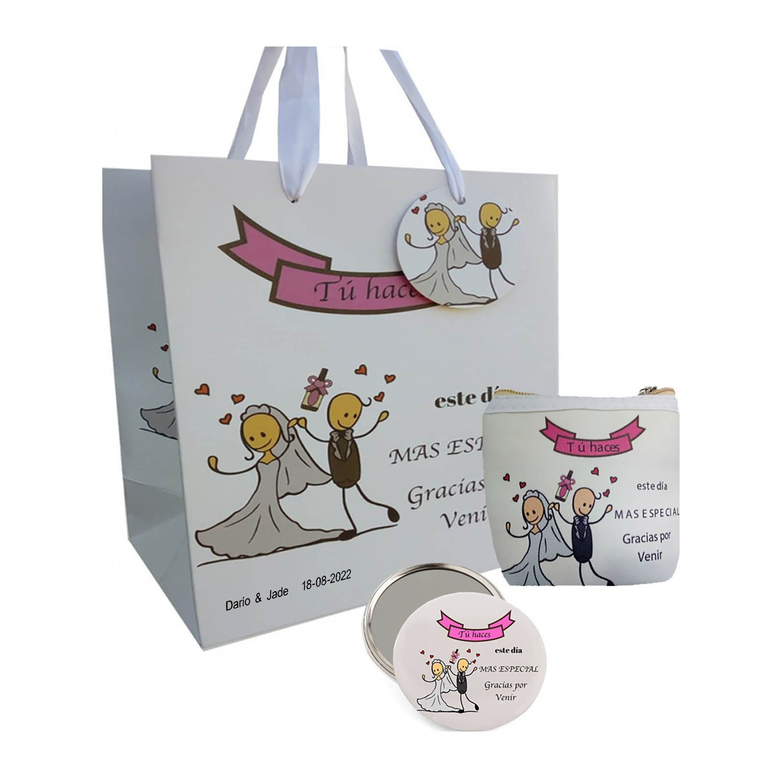 Conjunto de presente de casamento bolsa espelho e bolsa personalizada