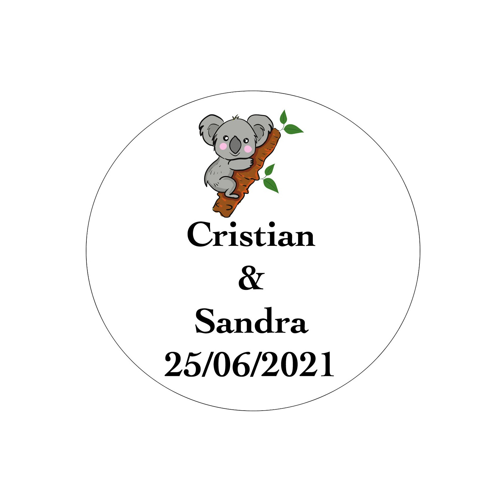 Etiqueta do casamento do koala personalizada com nomes e data