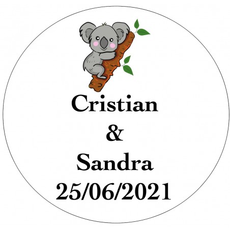 Etiqueta do casamento do koala personalizada com nomes e data