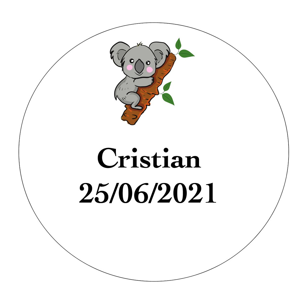 Etiqueta do koala a personalizar com nome e data