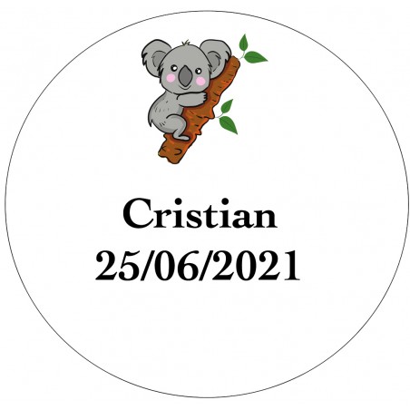 Etiqueta do koala a personalizar com nome e data