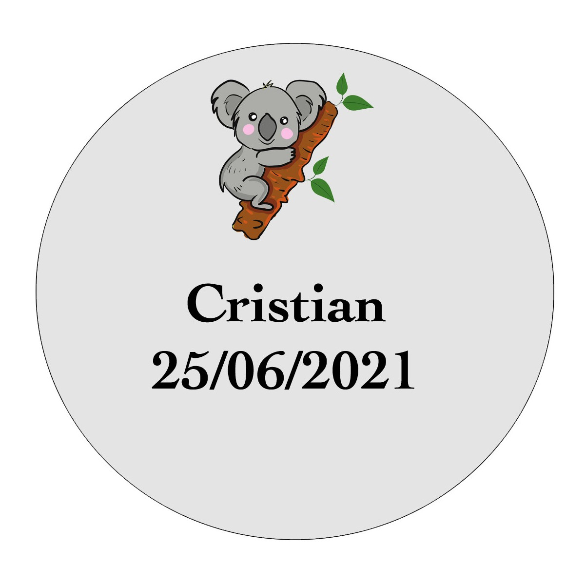 Adesivo de coala transparente personalizado com nome e data